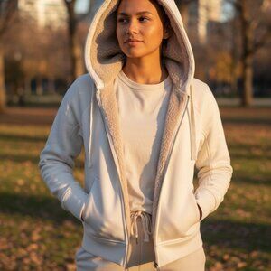 Athleta Cream Zip Up Hoodie XXS